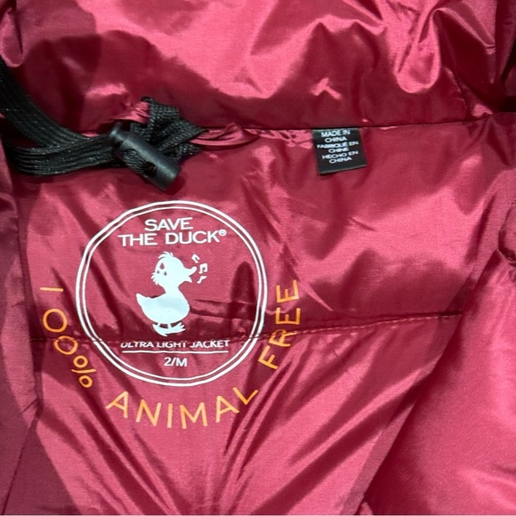 Save the Duck Sz M Jacket Ultra Light Puffer Coat Red Cozy Vegan Classic New - Picture 4 of 9